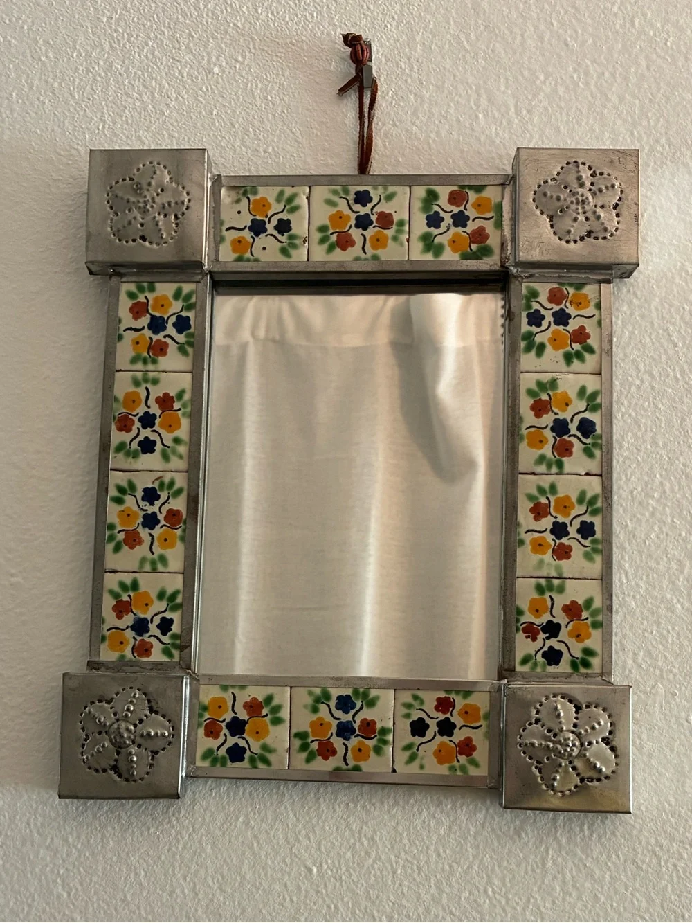 Vintage Mexican Tile & Tin Wall Mirror